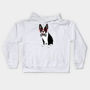 Boston Terrier Wearing Paisley Bowtie Kids Hoodie